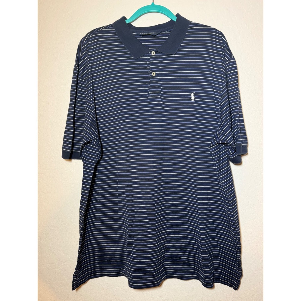 Polo Golf Ralph Lauren Mens XXL Navy Blue Striped Pima Cotton Pro Fit Polo Shirt